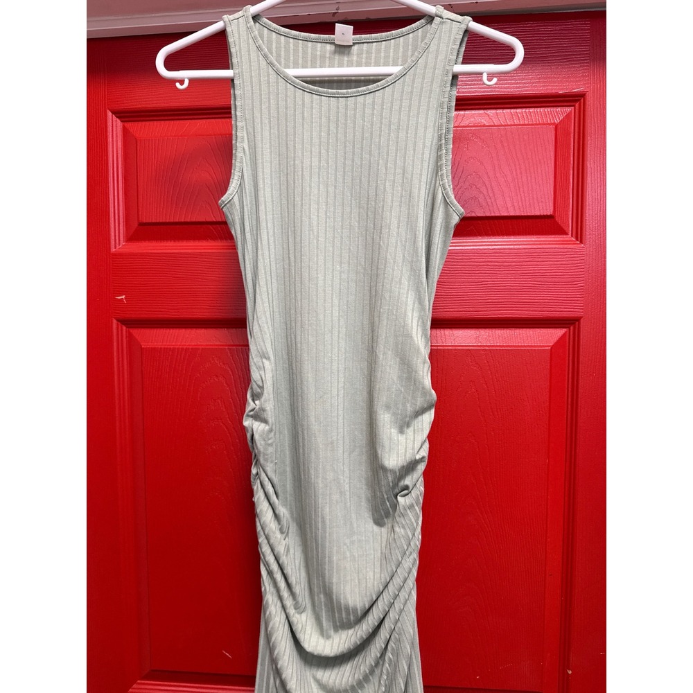 SHEIN Teen Girls Sage Green Ribbed Sleeveless Ruched Bodycon Dress Size 14Y